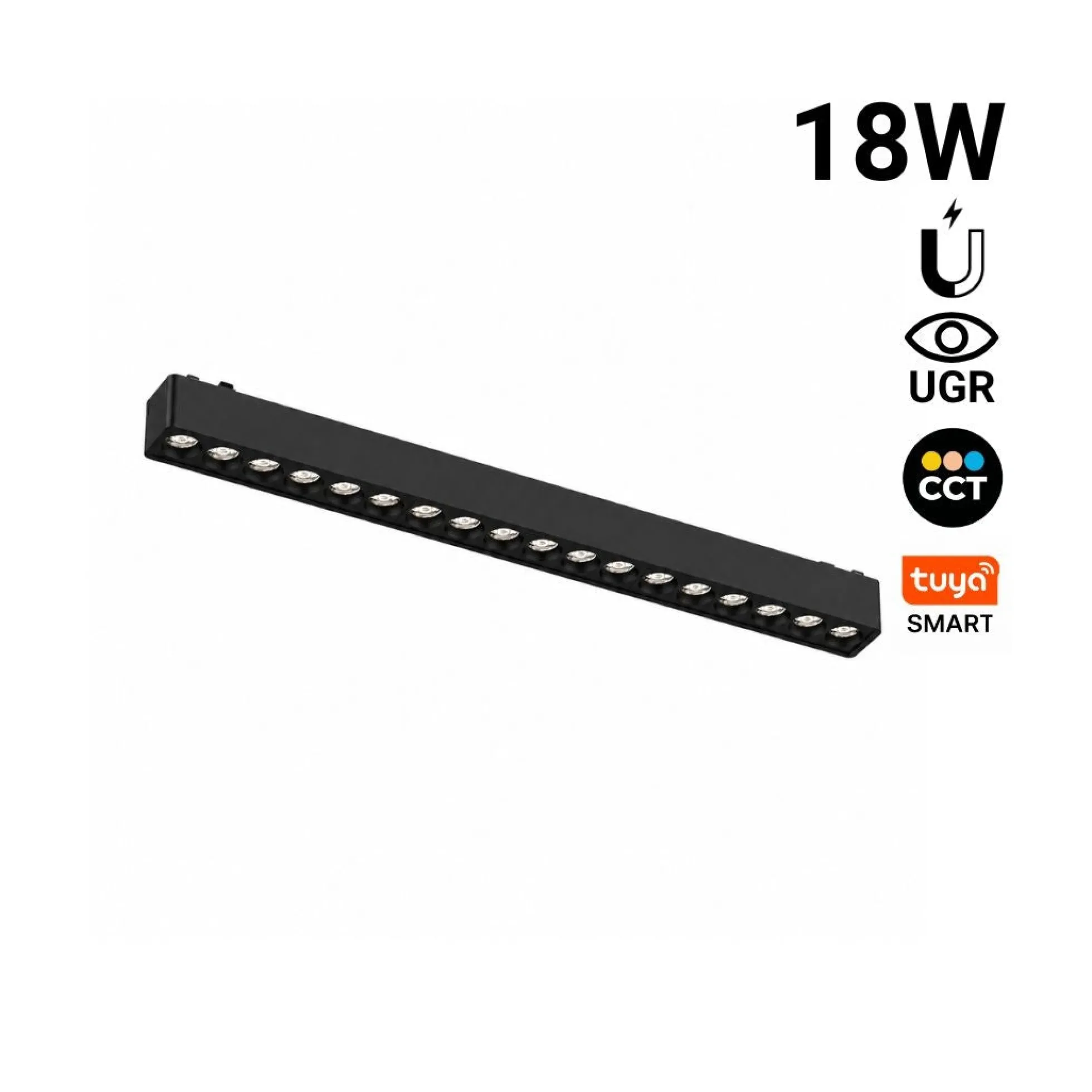 Luminaria lineal para carril magnético - 18W - 26mm - CCT + SMART - UGR18 - 48V