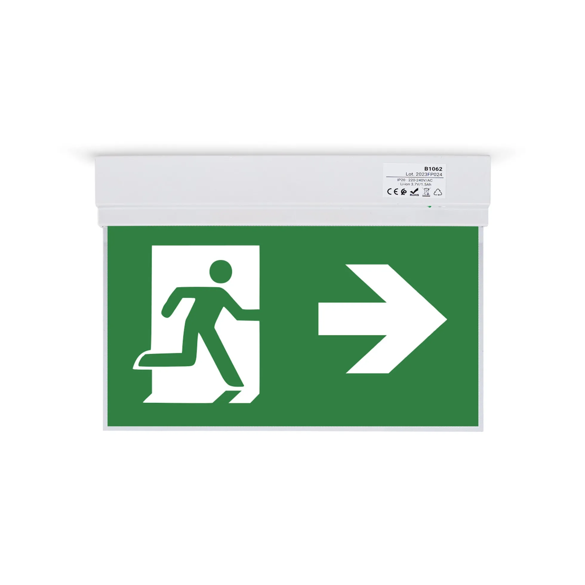 Luz de emergencia permanente con pictograma "Salida lateral" - Suspensión