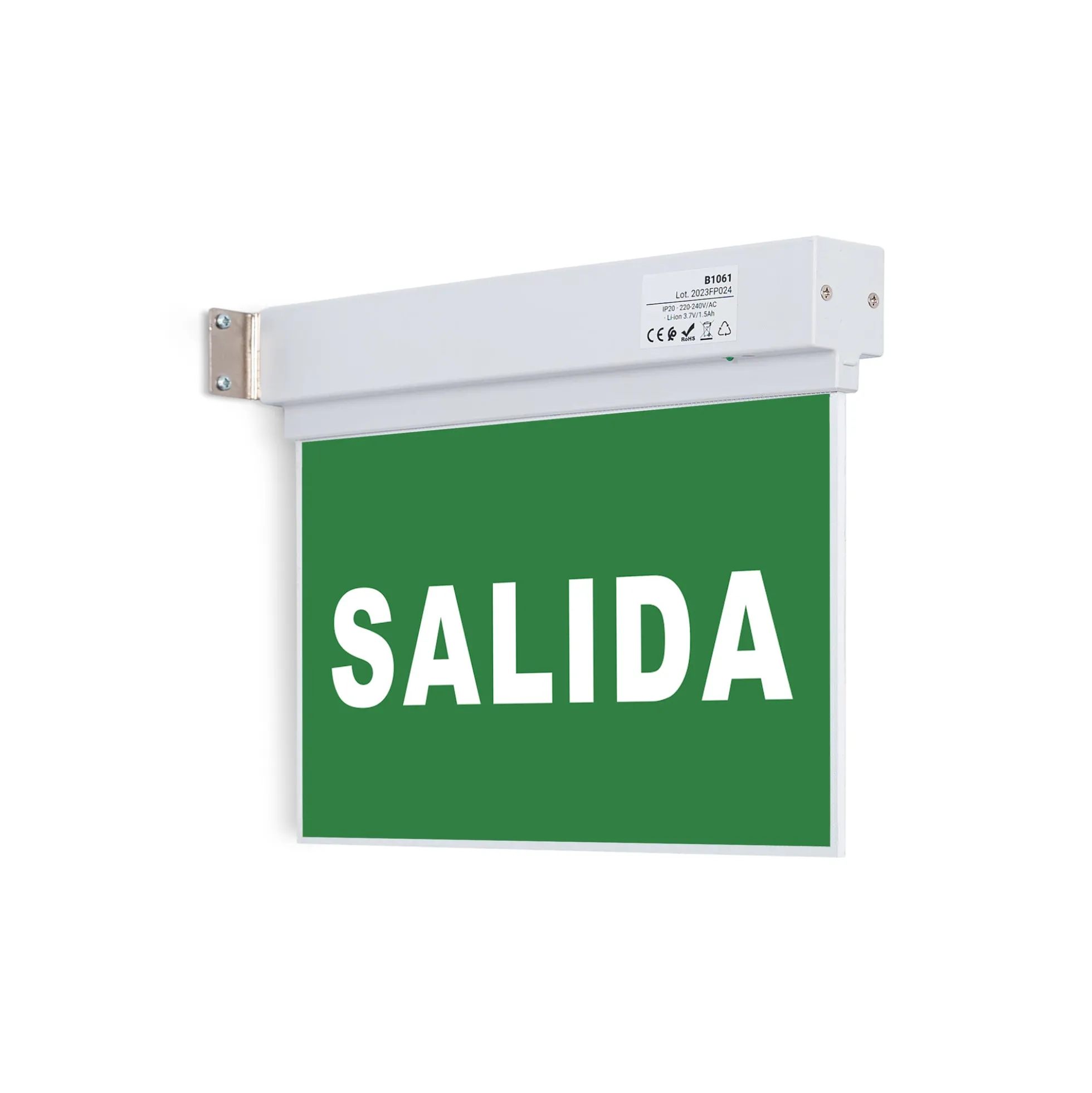 Luz de emergencia permanente con cartel "SALIDA"