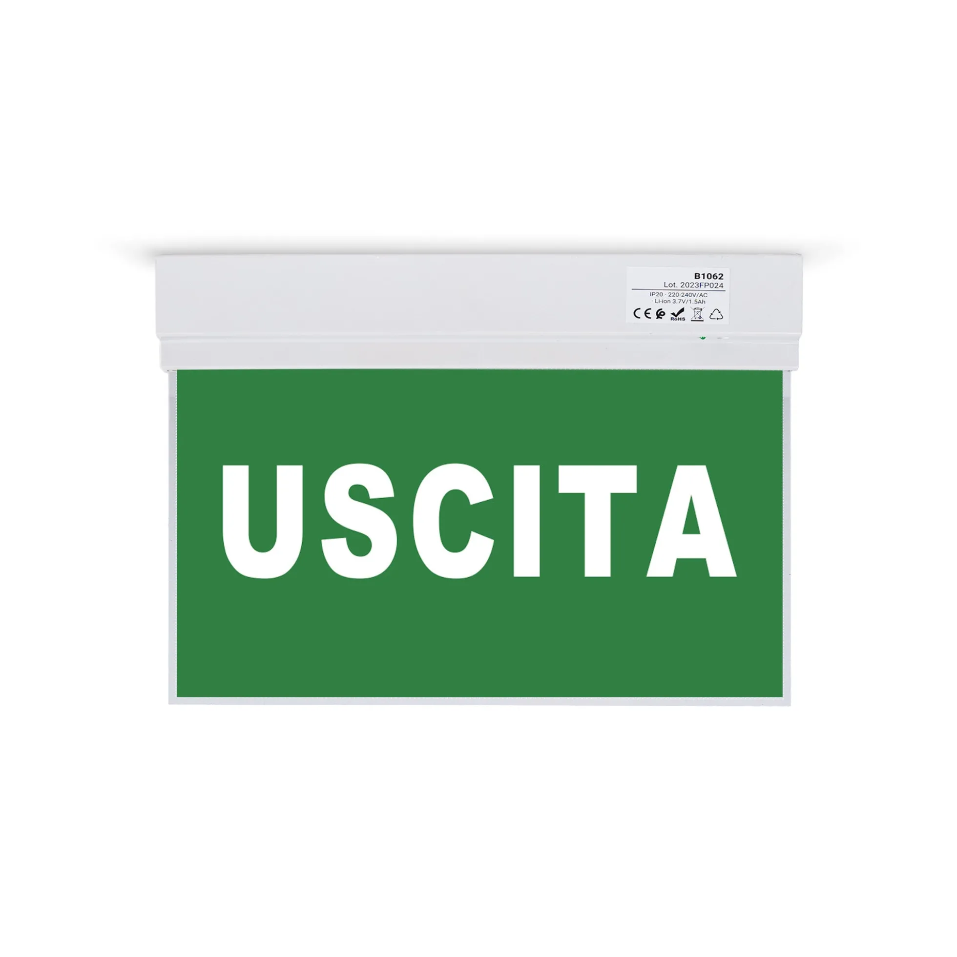 Luz de emergencia permanente con cartel "USCITA"