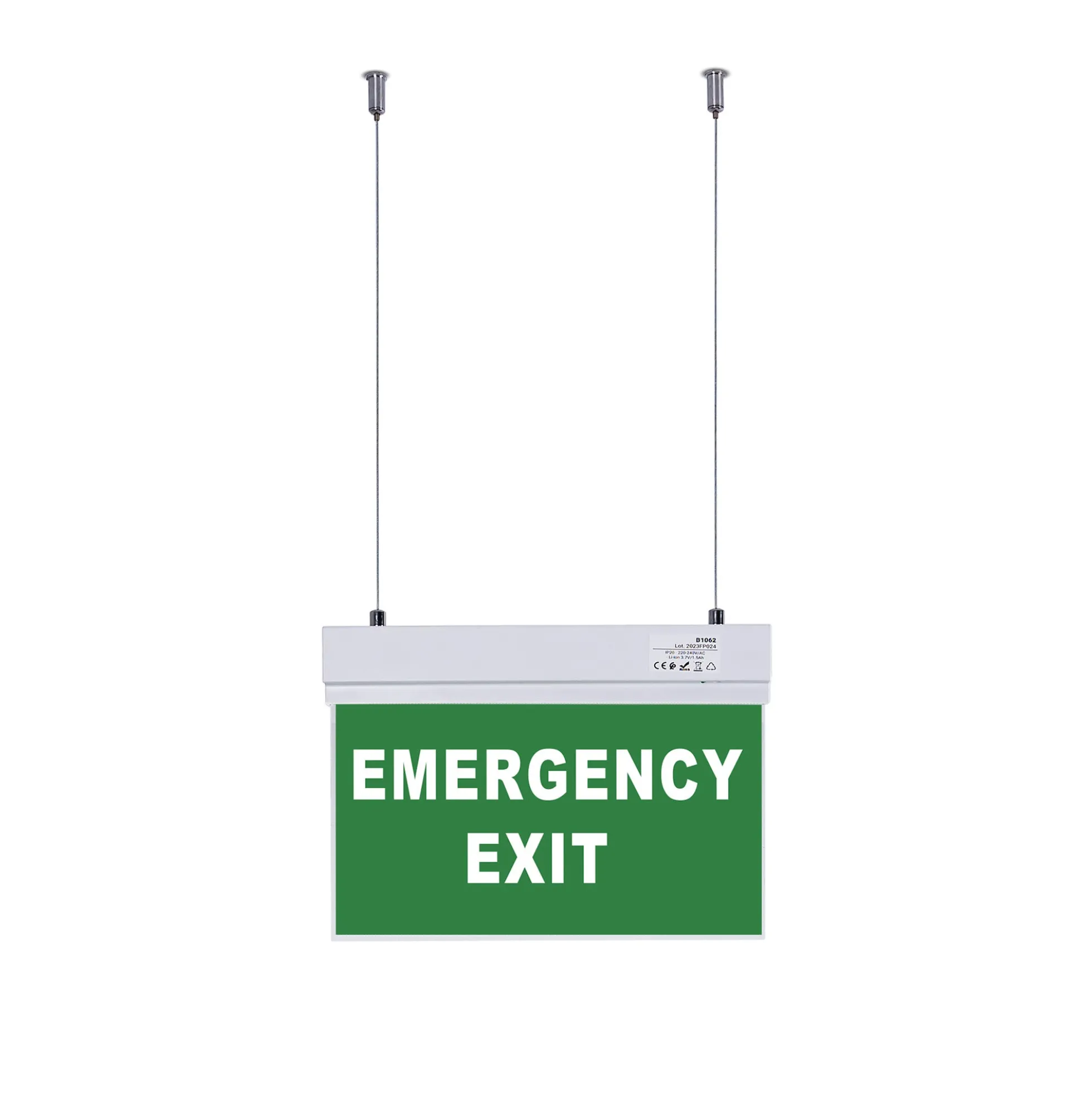 Luz de emergencia permanente con cartel "Emergency Exit" - Suspensión