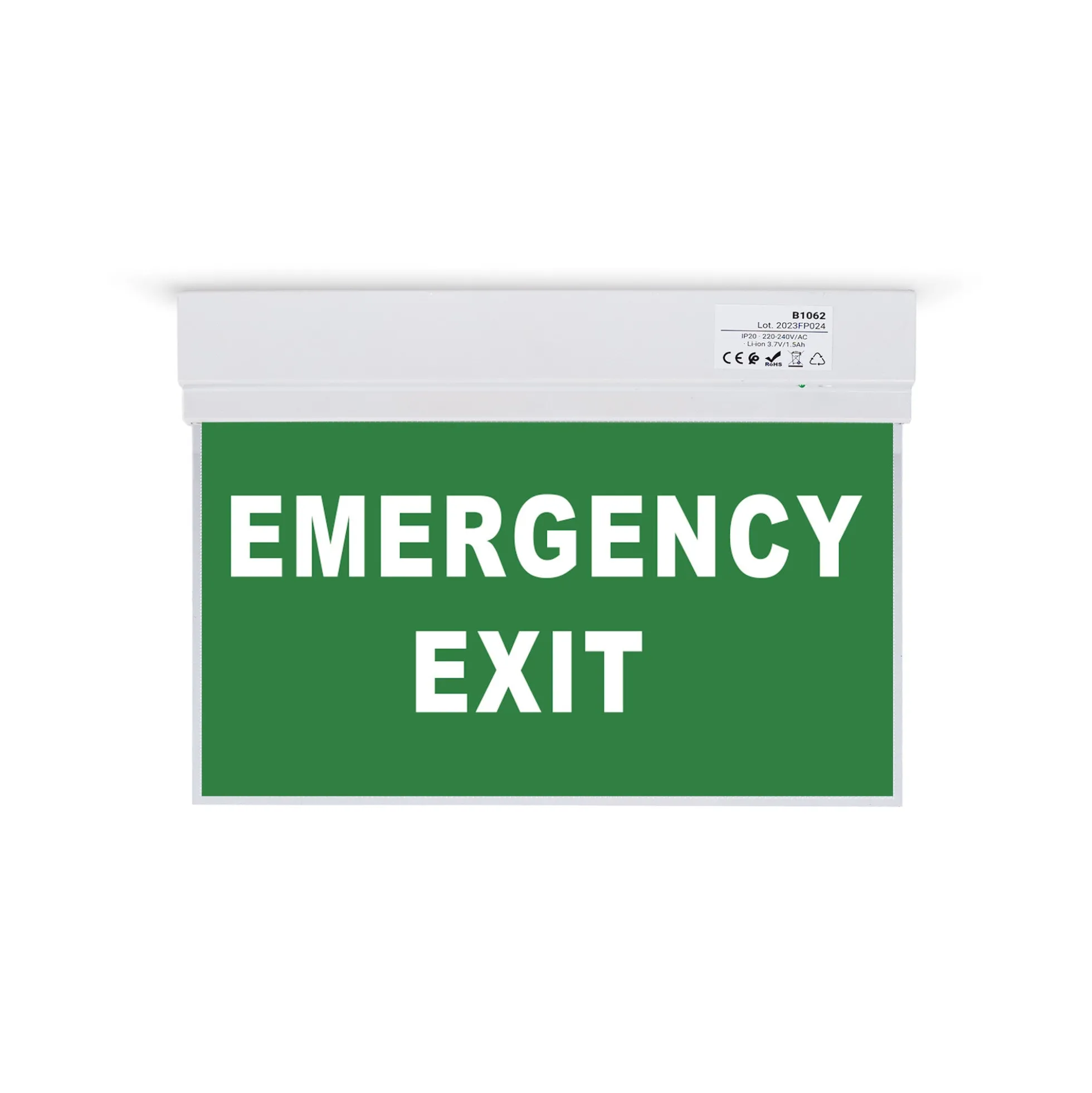 Luz de emergencia permanente con cartel "Emergency Exit" - Suspensión