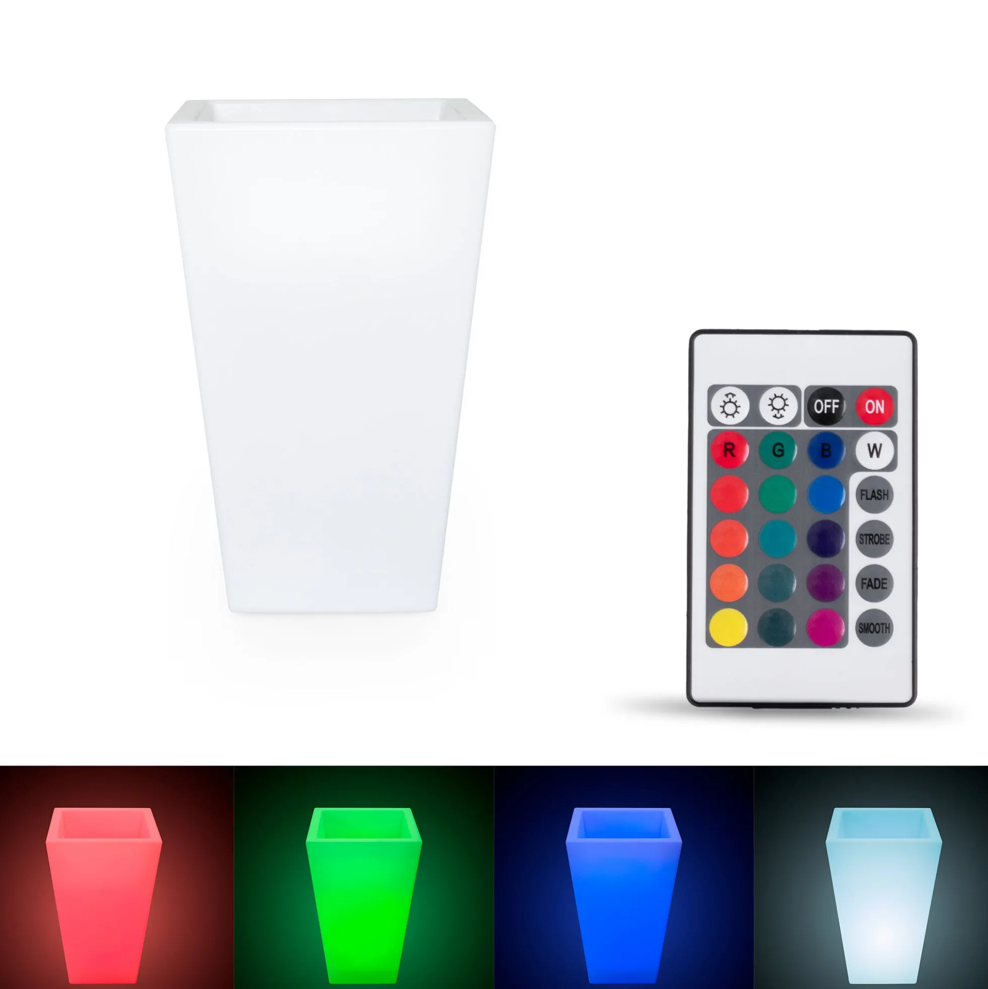 Macetero cuadrado LED RGBW - 24W - Recargable - Mando a distancia