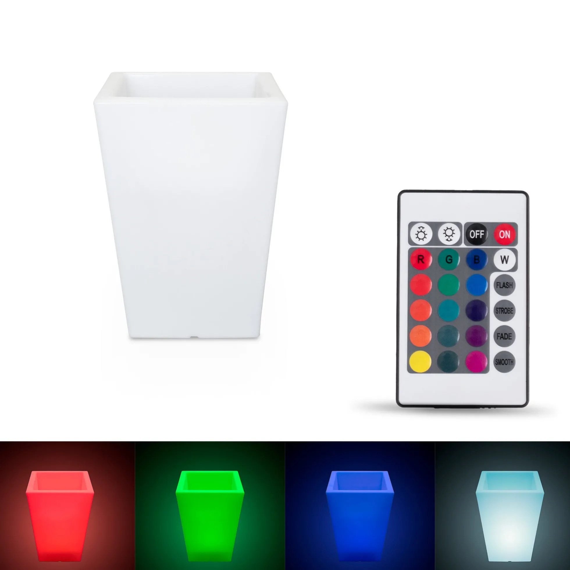 Macetero cuadrado LED RGBW - 12W - Recargable - Mando a distancia