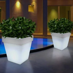 Macetero LED RGBW recargable 12W - Resina blanca - IP65 - 40x40x55cm