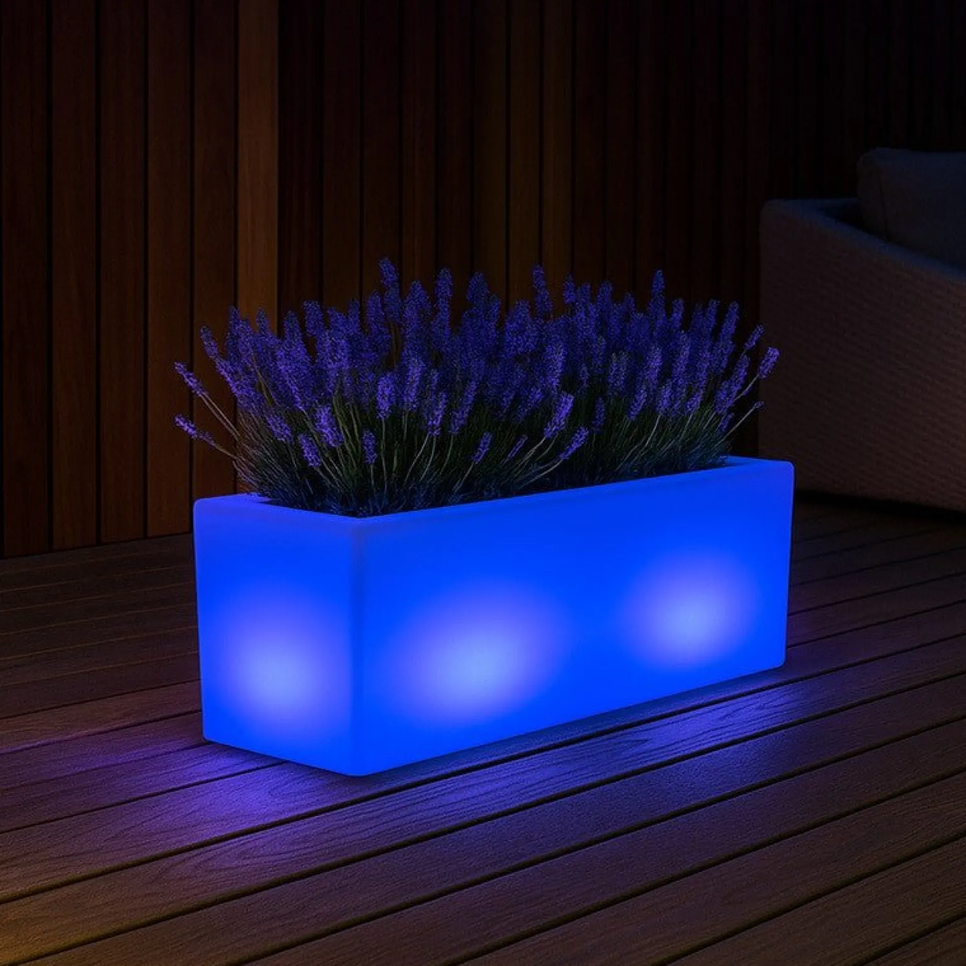 Macetero rectangular LED RGBW - 24W - Recargable - Mando a distancia