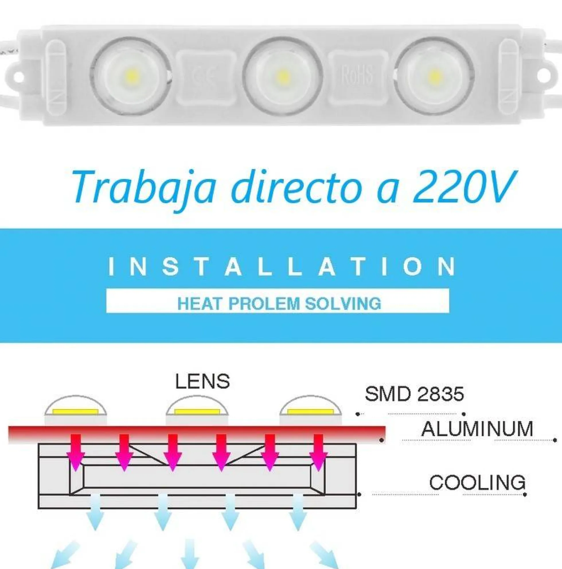 Módulo LED para rotulación 2.5W directos a 230V IP65 120º