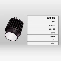 Módulo LED 15W para aro downlight MR16/GU10 - 45º - CRI 90