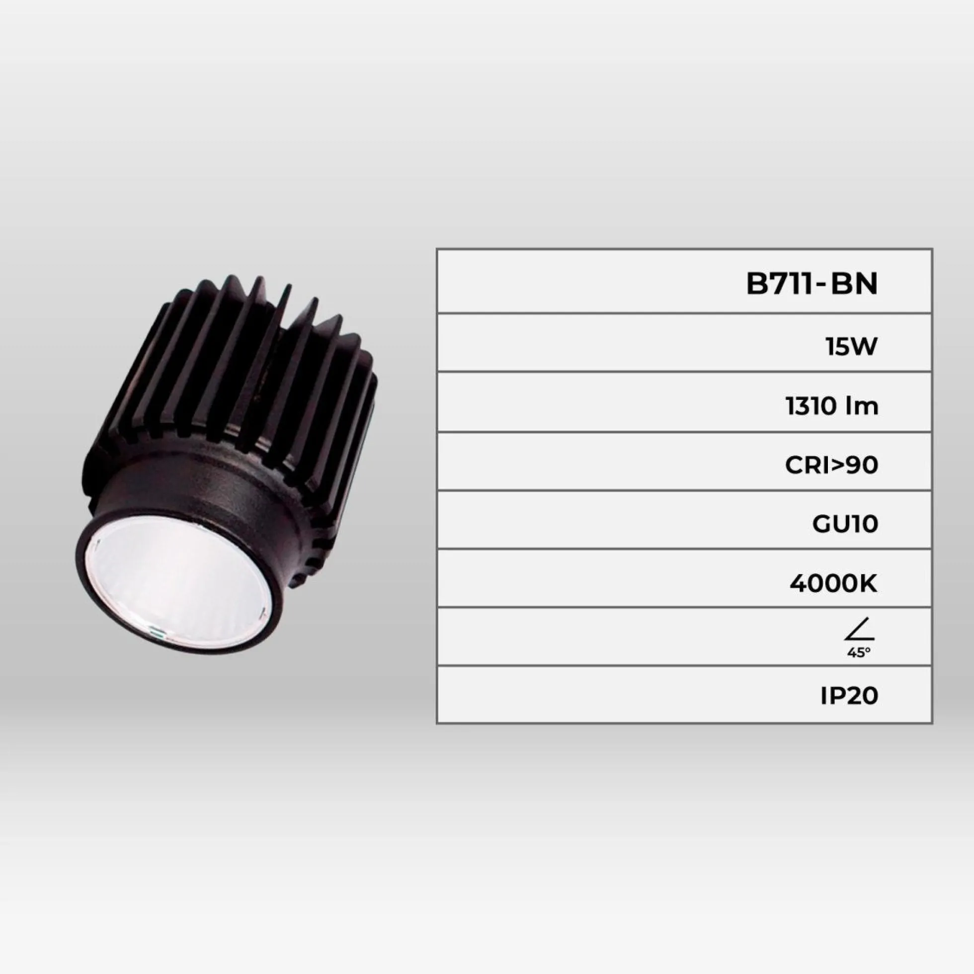 Módulo LED 15W para aro downlight MR16/GU10 - 45º - CRI 90