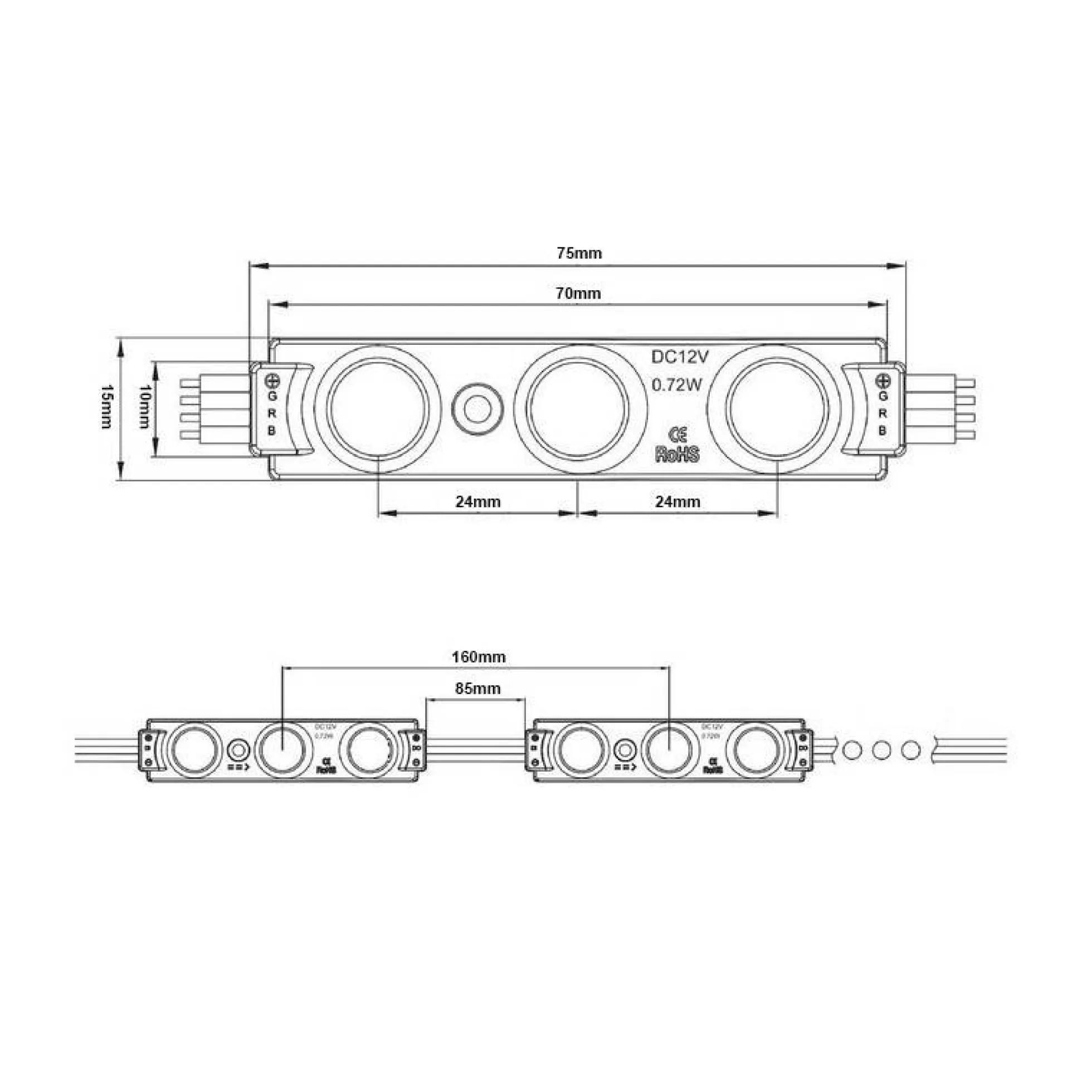Módulos LED RGB para rotulación de 0.72W 12V-DC IP65 140º