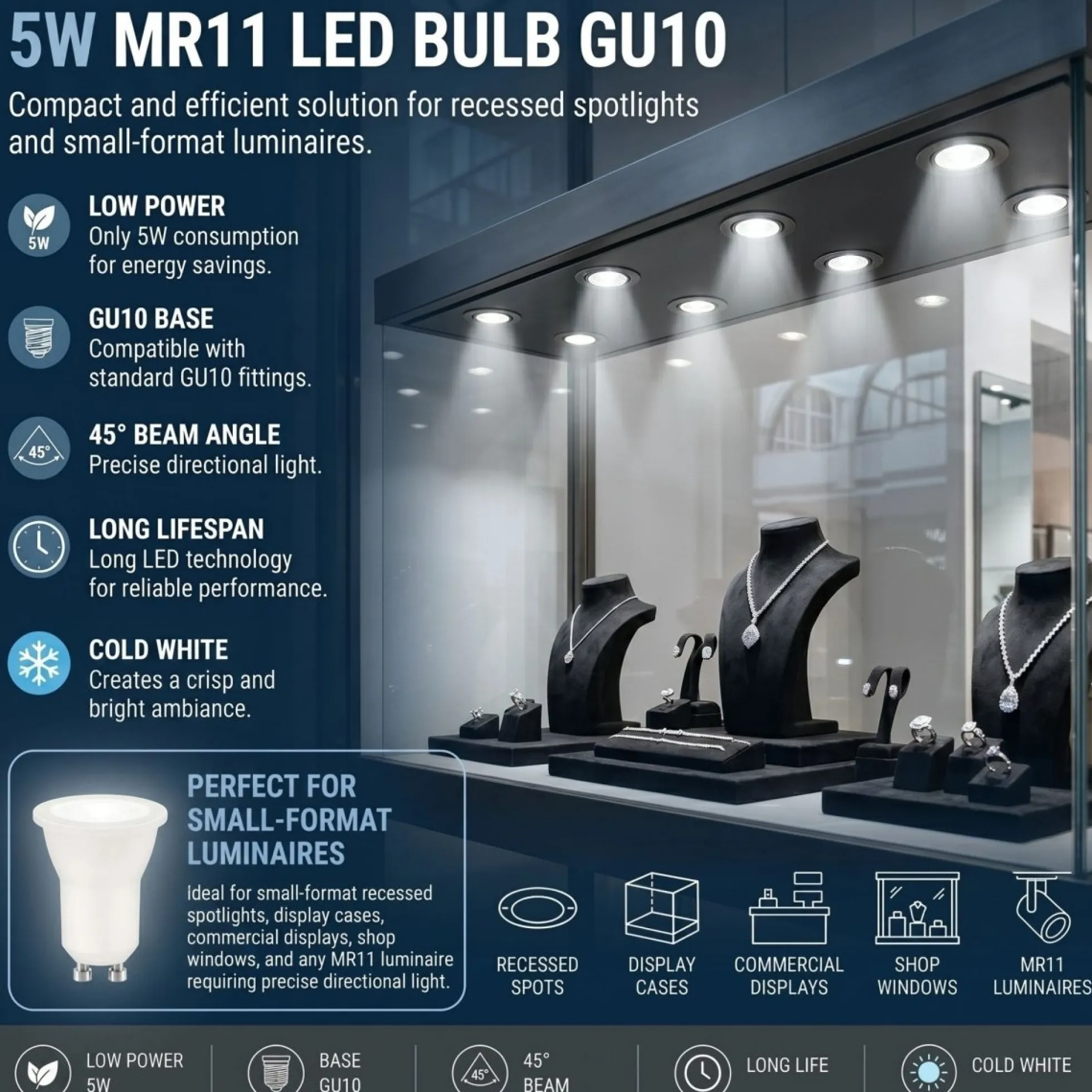 Mini Bombilla LED - MR11 GU10 - 5W - 45º