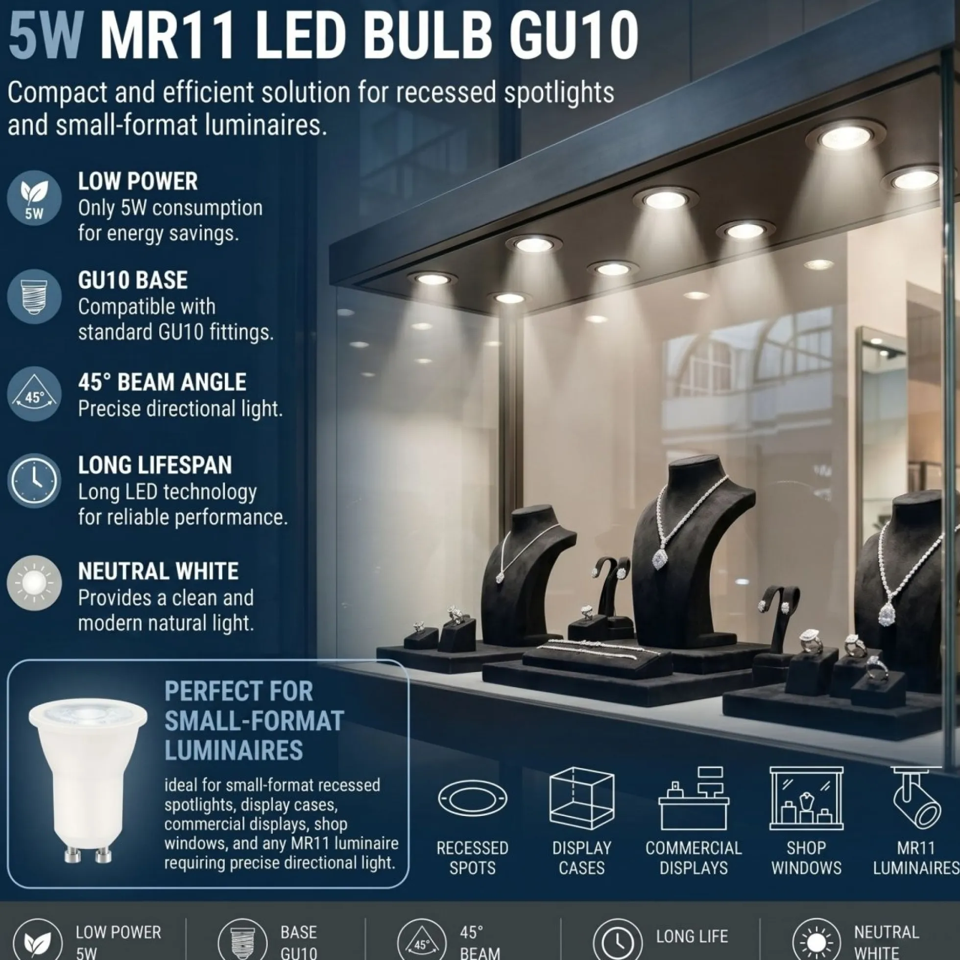 Mini Bombilla LED - MR11 GU10 - 5W - 45º