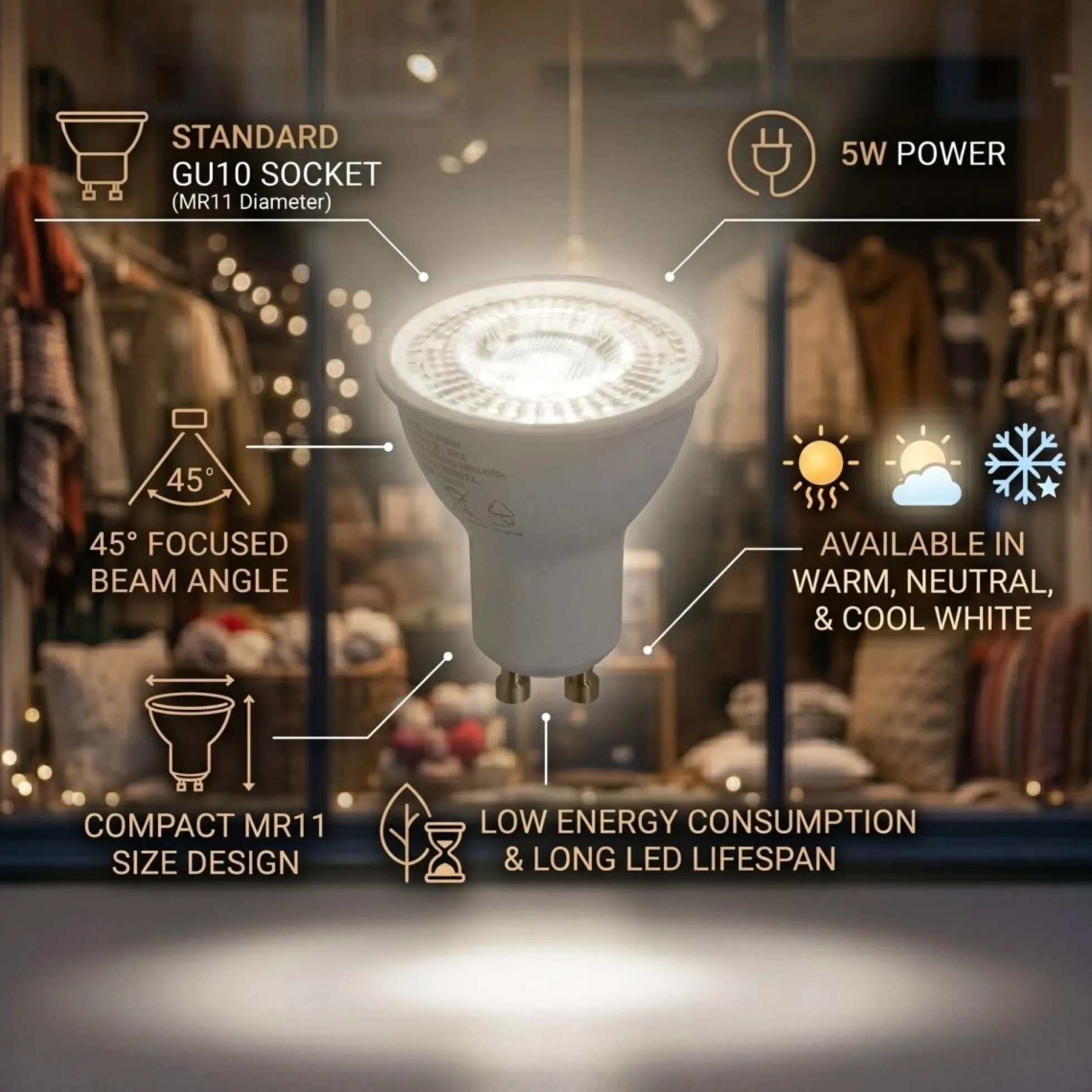 Mini Bombilla LED - MR11 GU10 - 5W - 45º