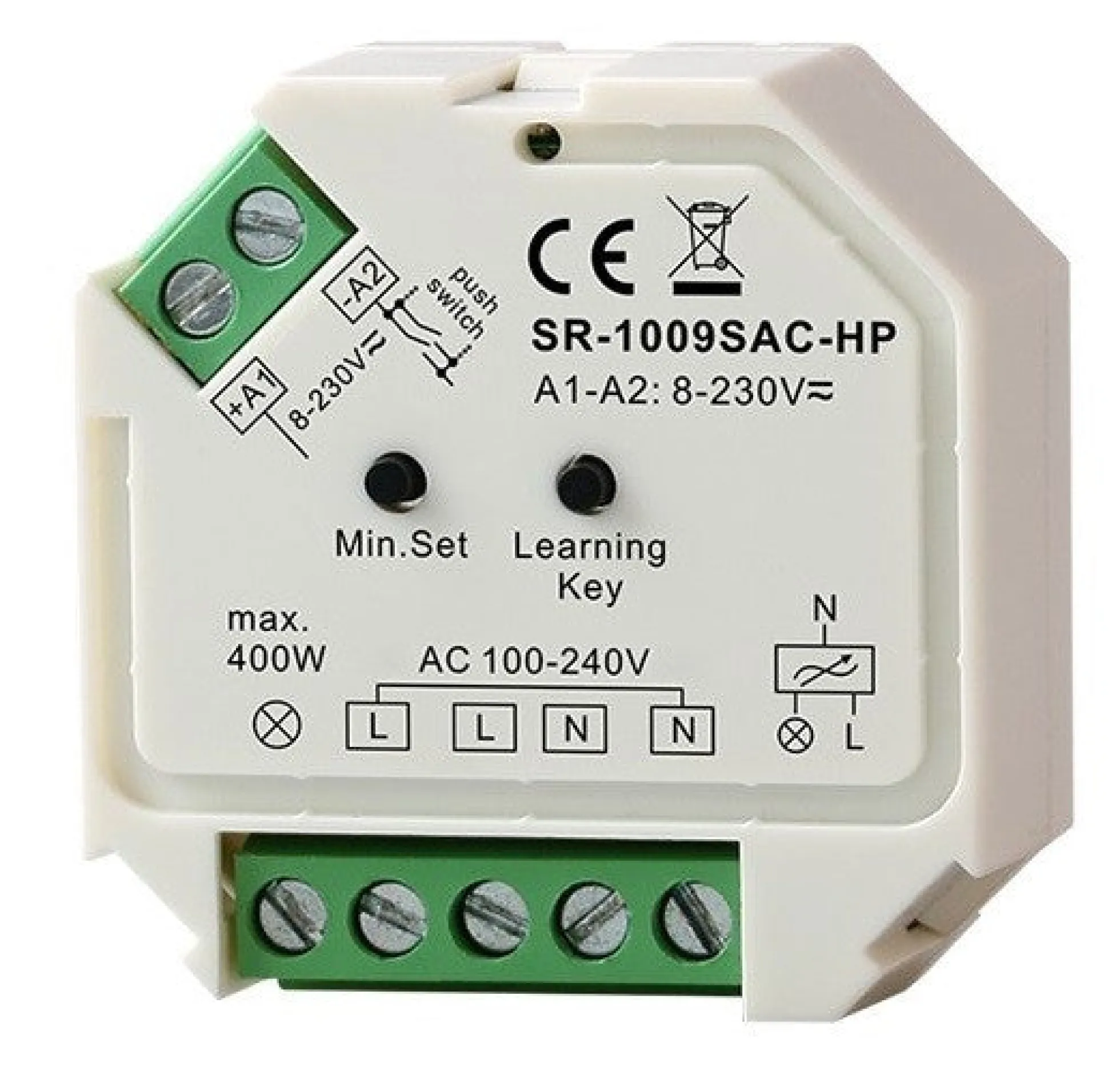 Mini Regulador (RF + PUSH) Monocolor Triac 400W max. 230V (1 canal) SUNRICHER - Perfect RF