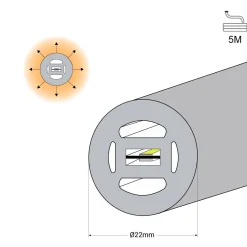 Neón LED flexible 360º circular - Ø22mm - 5 metros - 24V DC - 240Ch/m - 19,2W/m - IP65