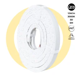 Neón LED flexible 3D  24V DC - 16x16mm - 5 metros - Kit completo - 12W/m - IP67 - Curvatura vertical y horizontal