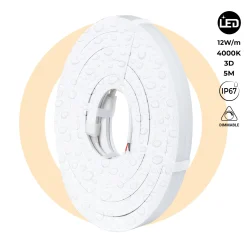 Neón LED flexible 3D  24V DC - 16x16mm - 5 metros - Kit completo - 12W/m - IP67 - Curvatura vertical y horizontal