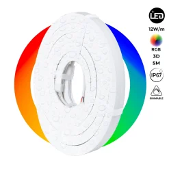 Neón LED flexible RGB 3D - 16x16mm - 5m - Kit completo -12W/m - IP67 -Curvatura vertical y horizontal