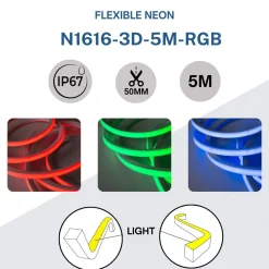 Neón LED flexible RGB 3D - 16x16mm - 5m - Kit completo -12W/m - IP67 -Curvatura vertical y horizontal