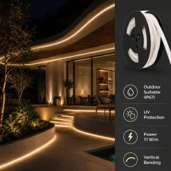 Neón LED flexible 24V DC - 12x12mm - 10 metros - Kit completo - 11W/m - IP67 - Curvatura vertical