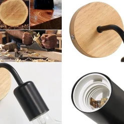 Pack de 2 Apliques de pared en madera con flexo de metal "Morgan"