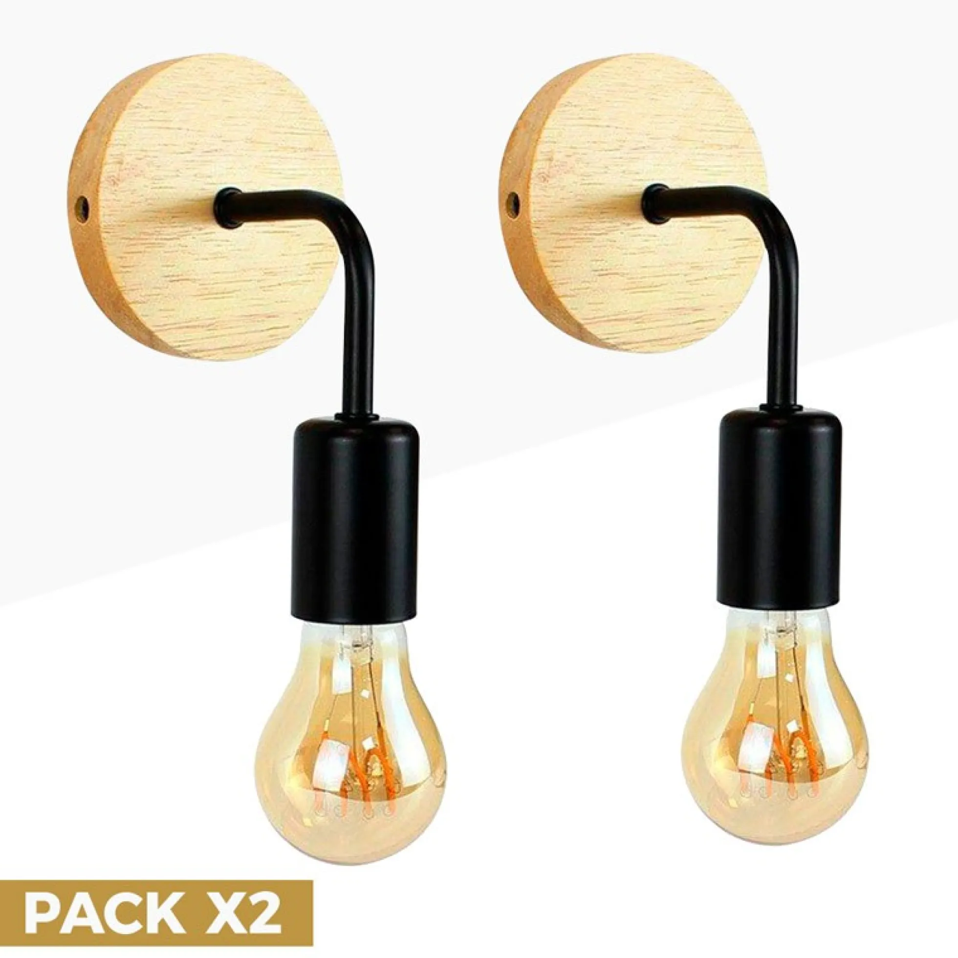 Pack de 2 Apliques de pared en madera con flexo de metal "Morgan"
