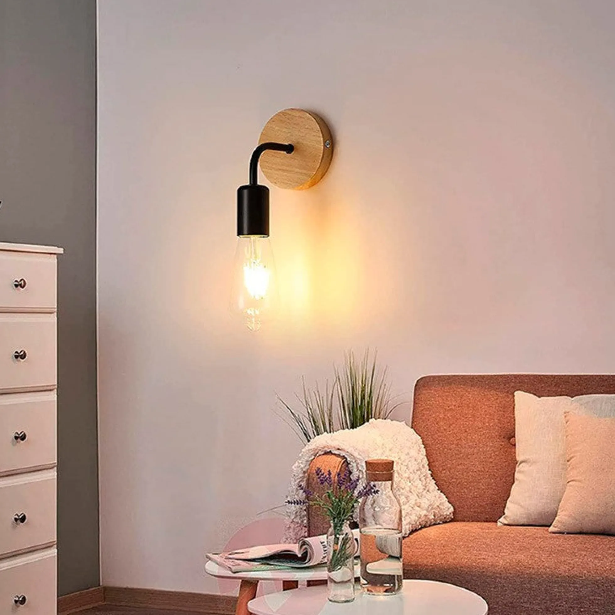 Pack de 2 Apliques de pared en madera con flexo de metal "Morgan"