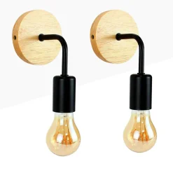 Pack de 2 Apliques de pared en madera con flexo de metal