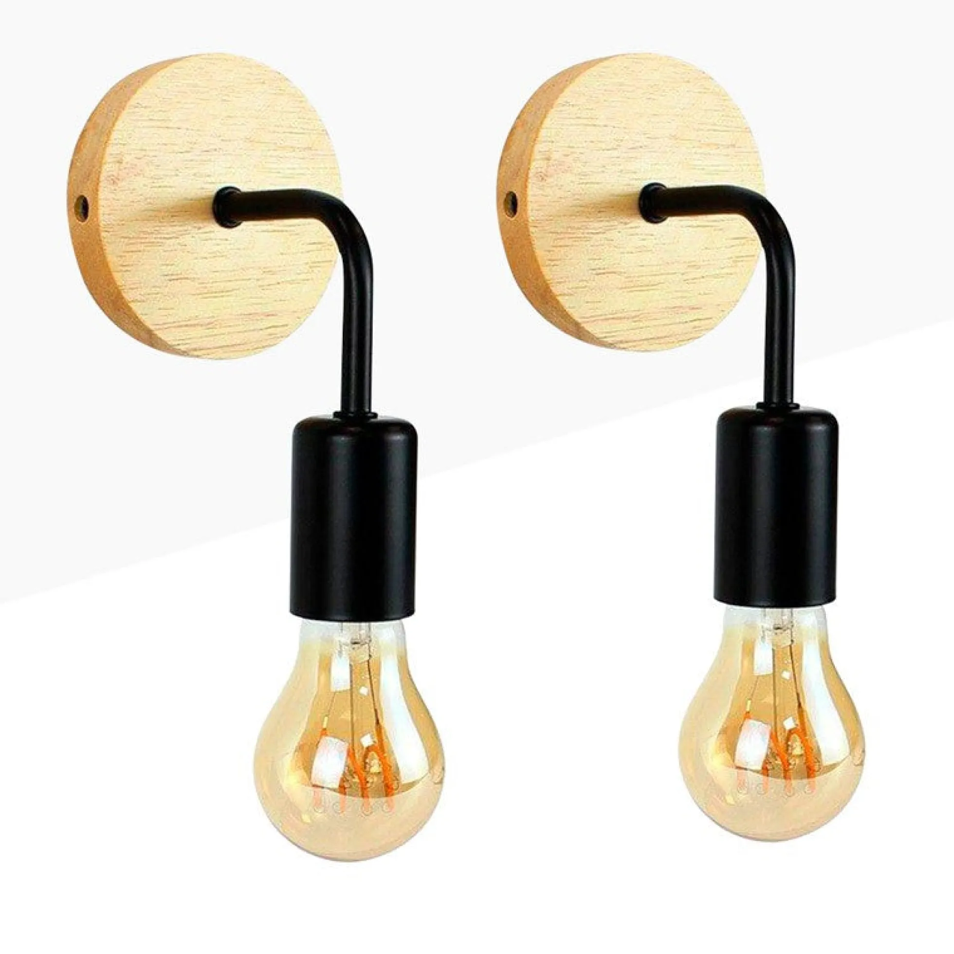 Pack de 2 Apliques de pared en madera con flexo de metal "Morgan"