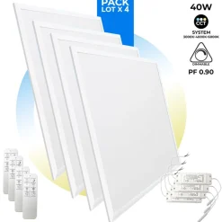 Pack de 4 paneles LED slim CCT regulable con mando - 60x60cm - 40W