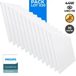 Pack de 20 paneles LED slim 60X60 cm - Driver Philips - 44W - UGR19 - IP40