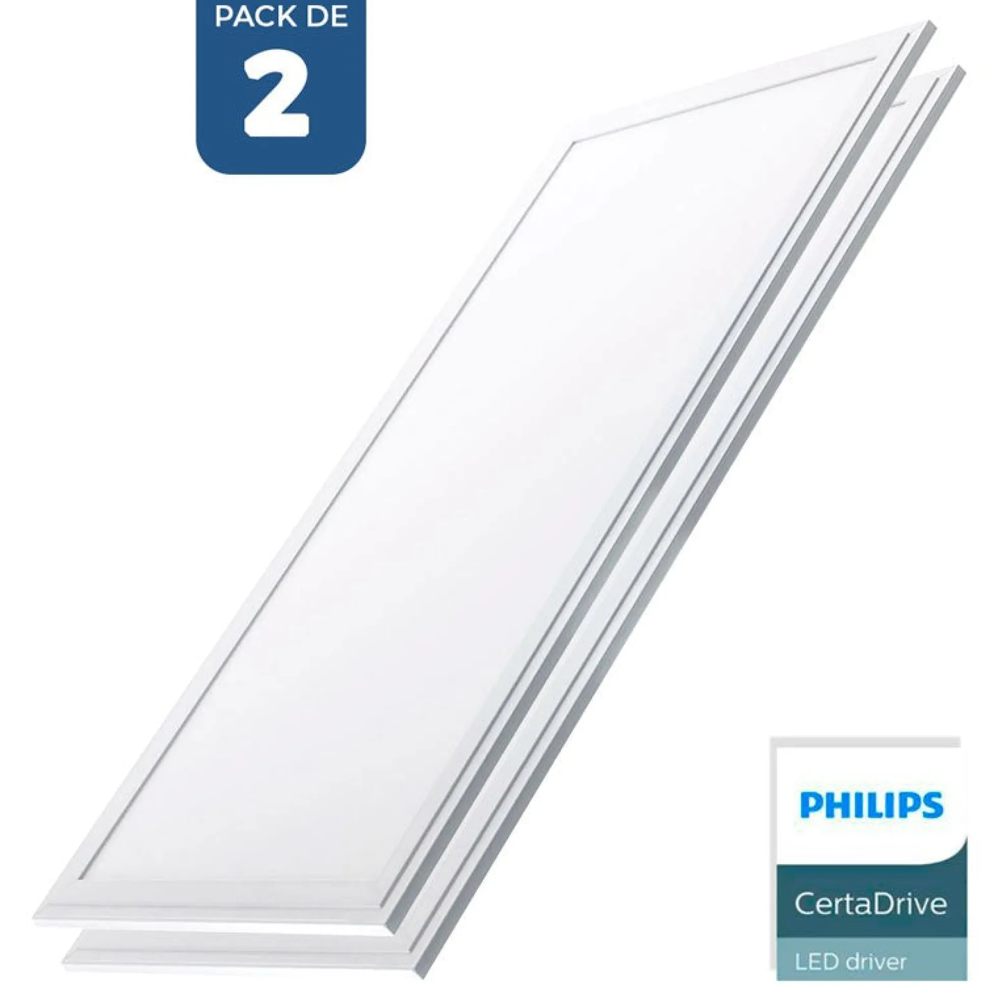 Pack de 2 paneles LED slim 120X30 cm - Driver Philips - 44W - UGR19 - IP40