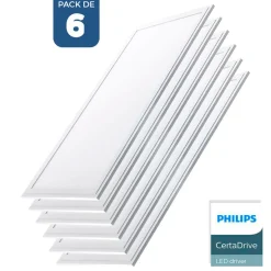 Pack de 6 paneles LED slim 120X30 cm -  Driver Philips - 44W - UGR19 - IP40
