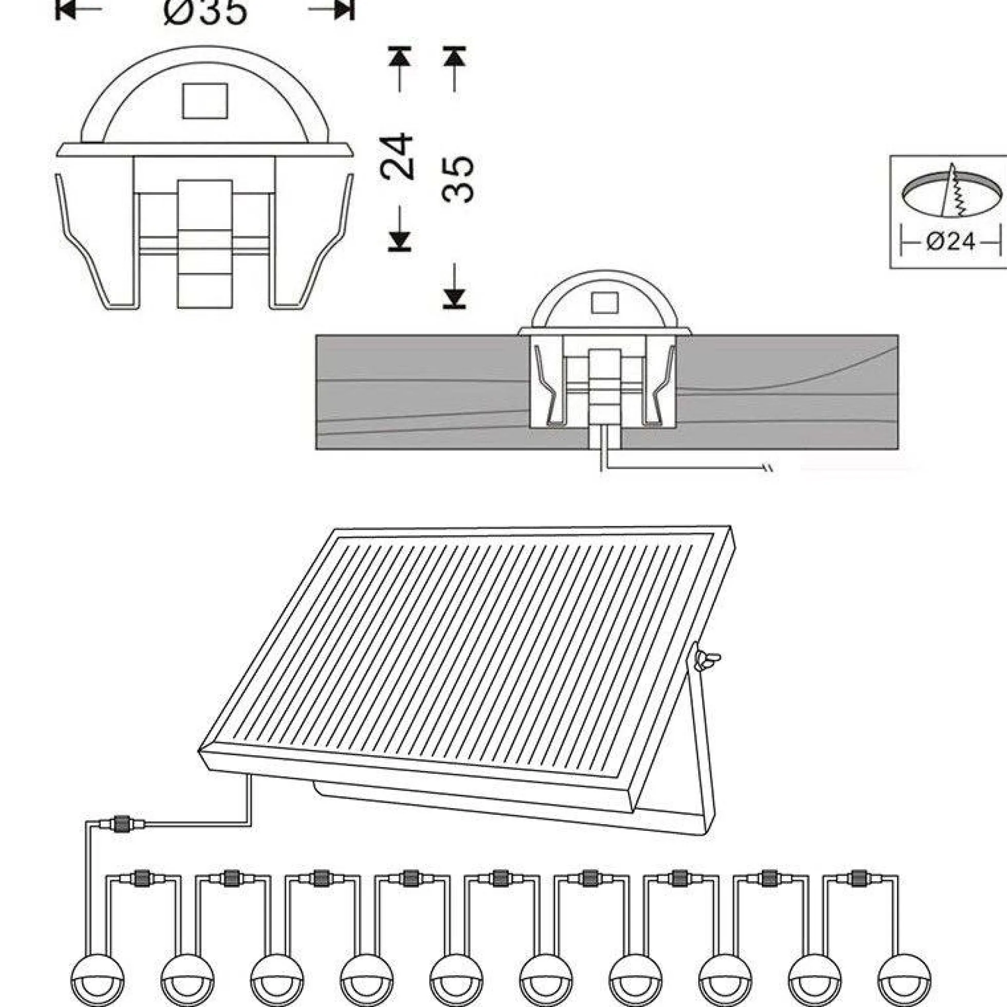 Pack 10 Focos solares LED empotrables con Panel Solar