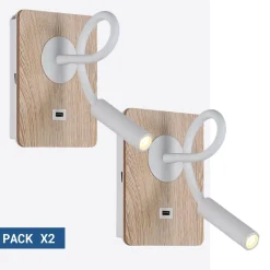 Pack x 2 - Aplique de pared flexible para lectura con puerto USB 
