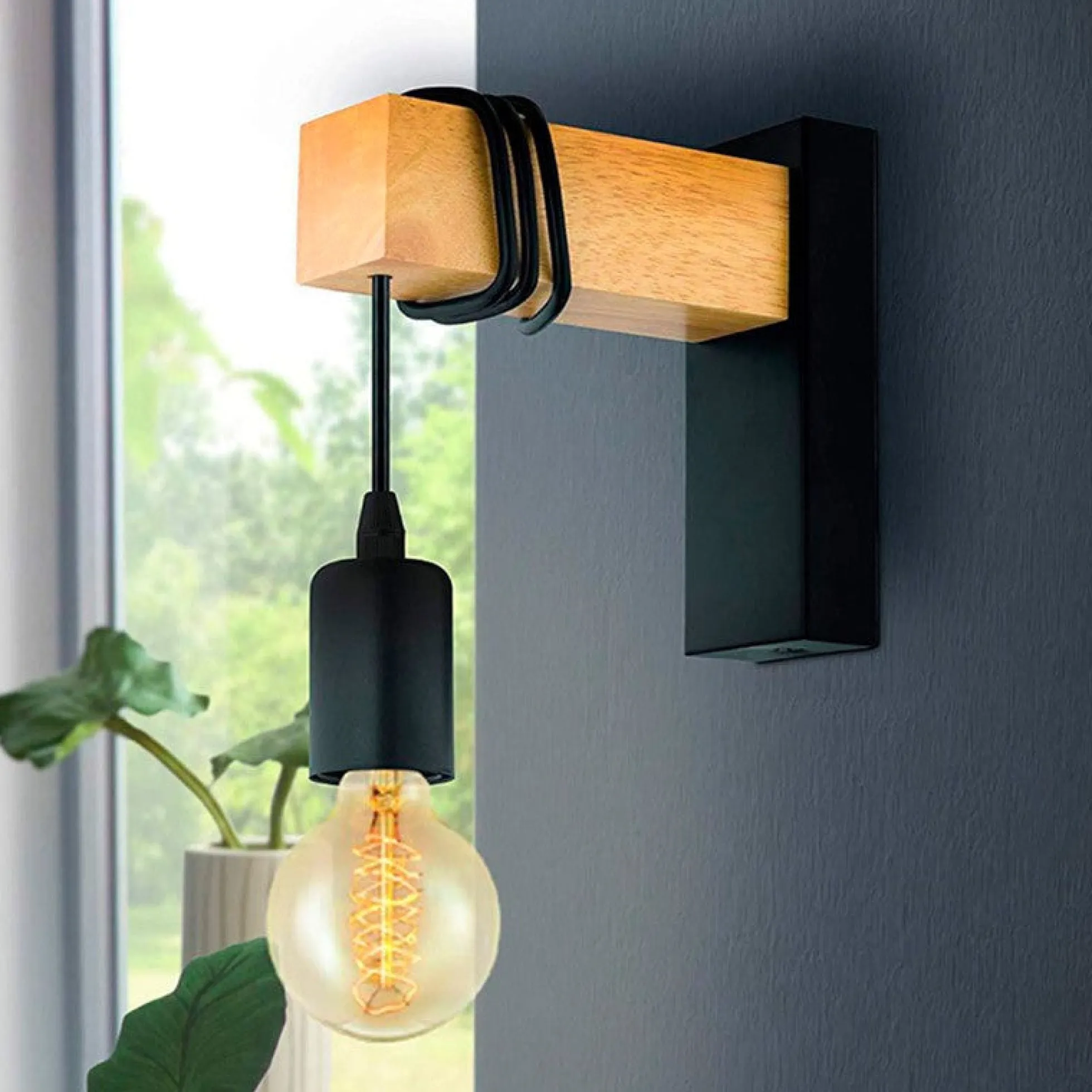 Pack X2 Apliques de pared rústicos de madera "RUDER" E27