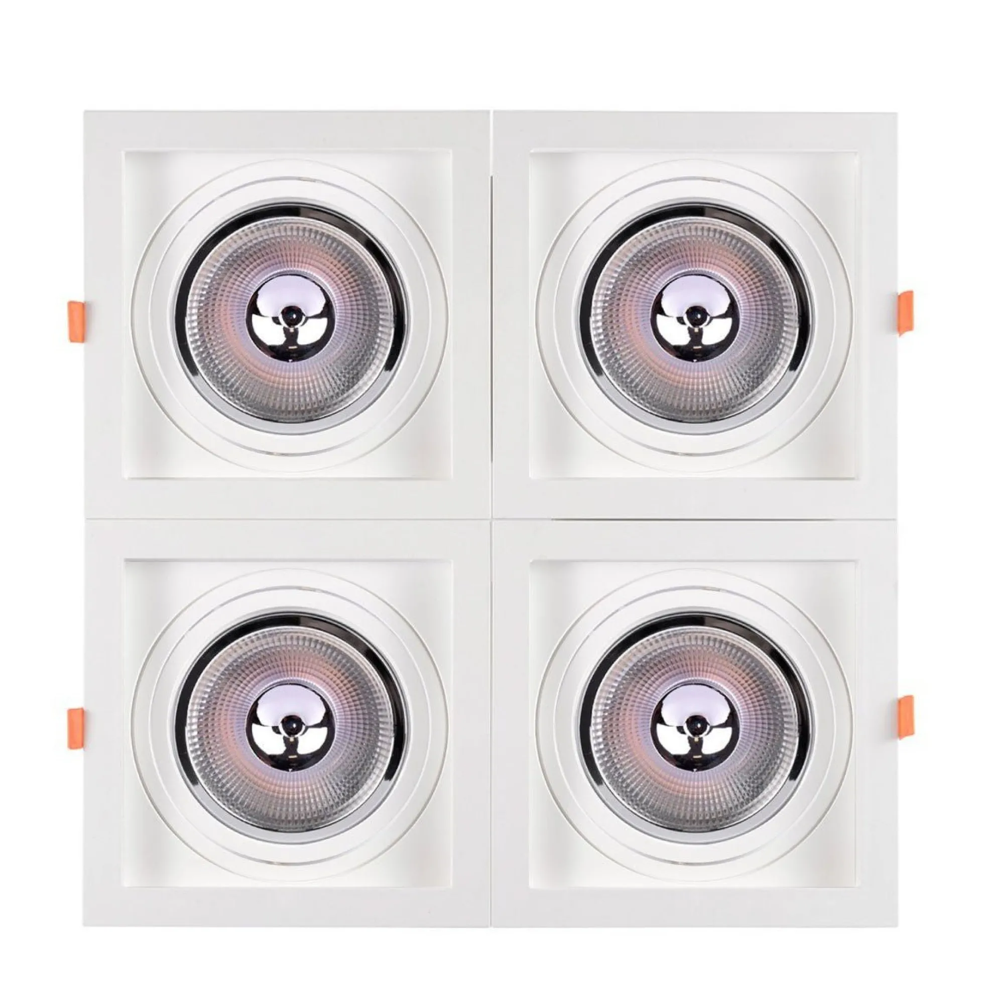 Pack x 4 - Aro downlight cuadrado tipo cardan para bombilla QR111 o AR111 - Corte 155 x 155 mm