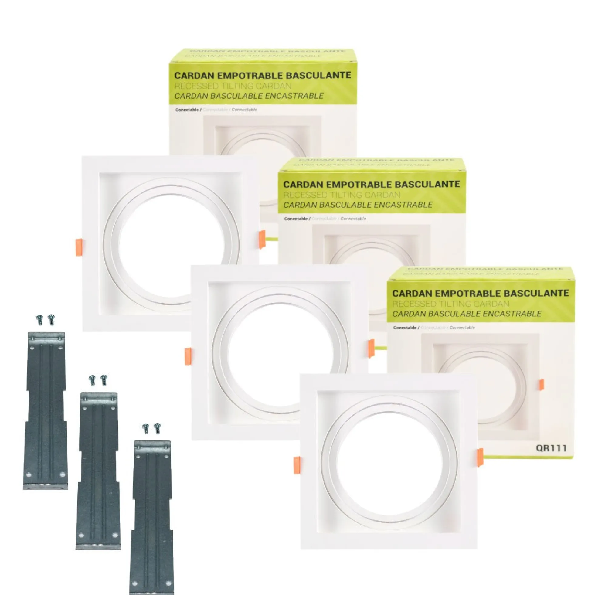 Pack x 3 - Aro downlight cuadrado tipo cardan para bombilla QR111 o AR111 - Corte 155 x 155 mm