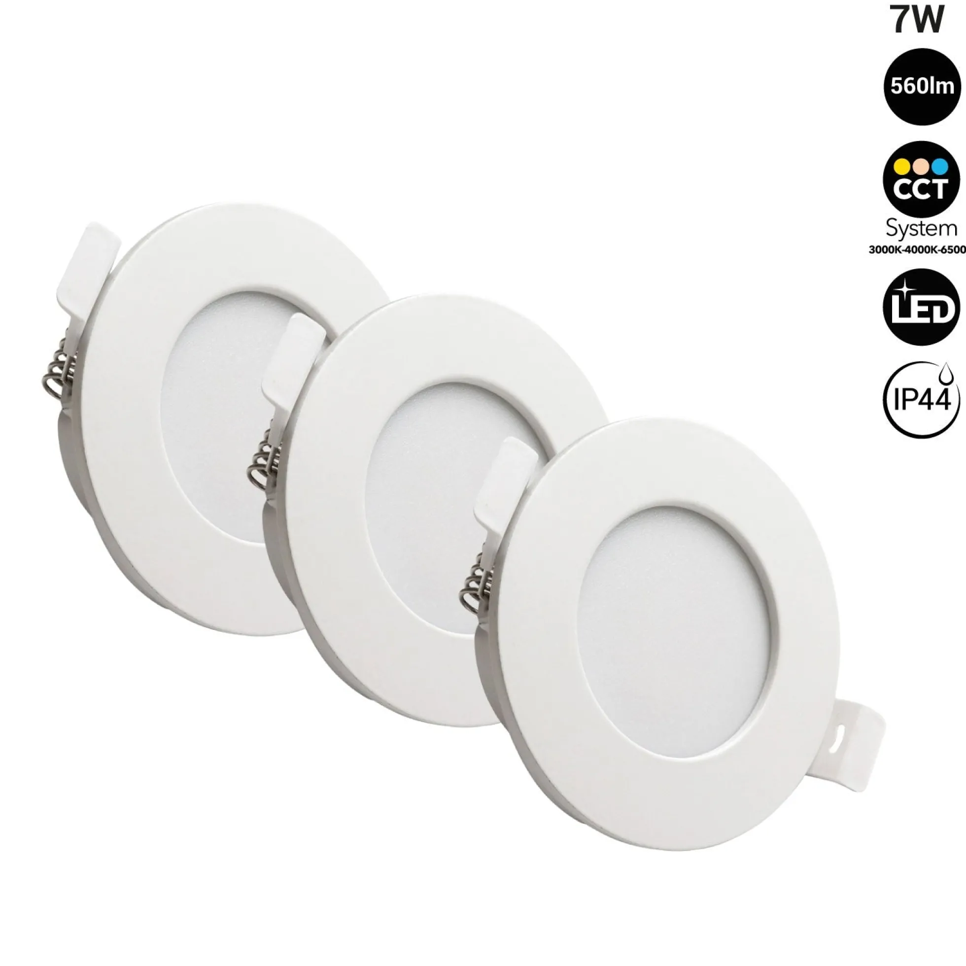 Pack x 3 - Downlight LED estanco empotrable CCT - 7W - IP44 - Corte Ø 68-75mm