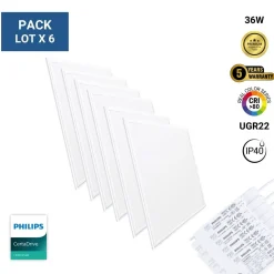Pack x 6 Panel LED empotrable Backlight 60x60cm - 4860lm - driver Philips - 36W - IP40