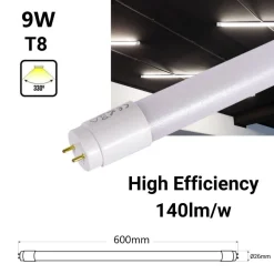 Pack x 25 - Tubo LED 60cm T8 - 9W - 140lm/W