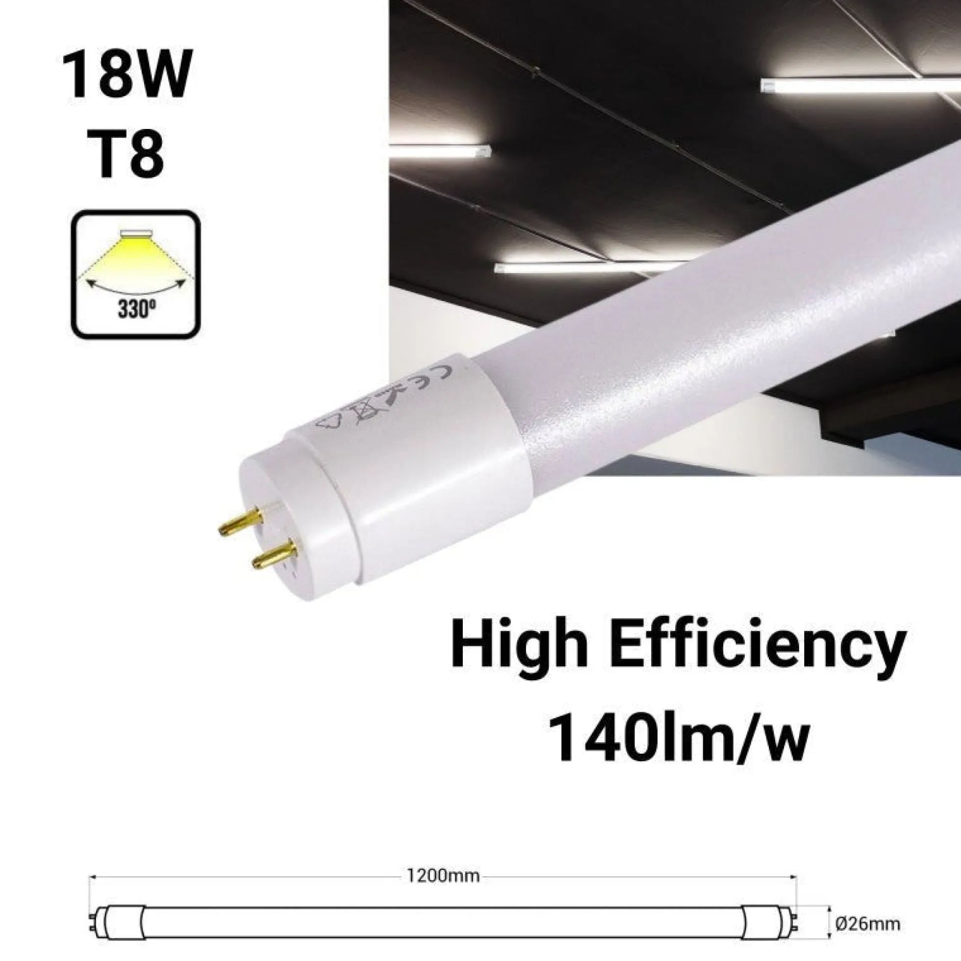 Pack x 25 - Tubo LED 120cm T8 - 18W - 140lm/W