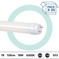 PACK x 25 - Tubo LED T8 - 18W - 120cm - 1850lm - Conexión 1 punta