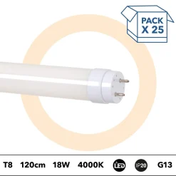 PACK x 25 - Tubo LED T8 - 18W - 120cm - 1850lm - Conexión 1 punta