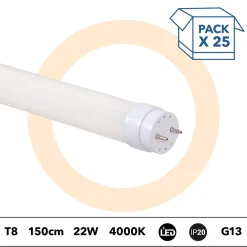 PACK x 25 - Tubo LED T8 - 22W - 150cm - 2280lm - Conexión 1 punta