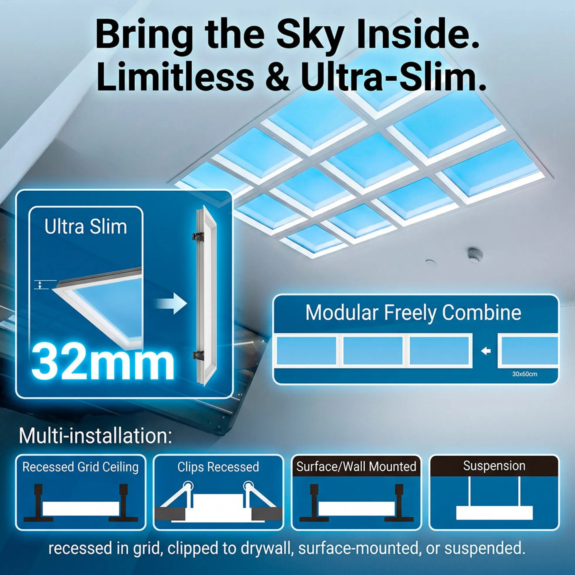 Panel Blue Skylight efecto cielo "SKYWIN SR" - Slim - Daylight - 45W - 60x30cm