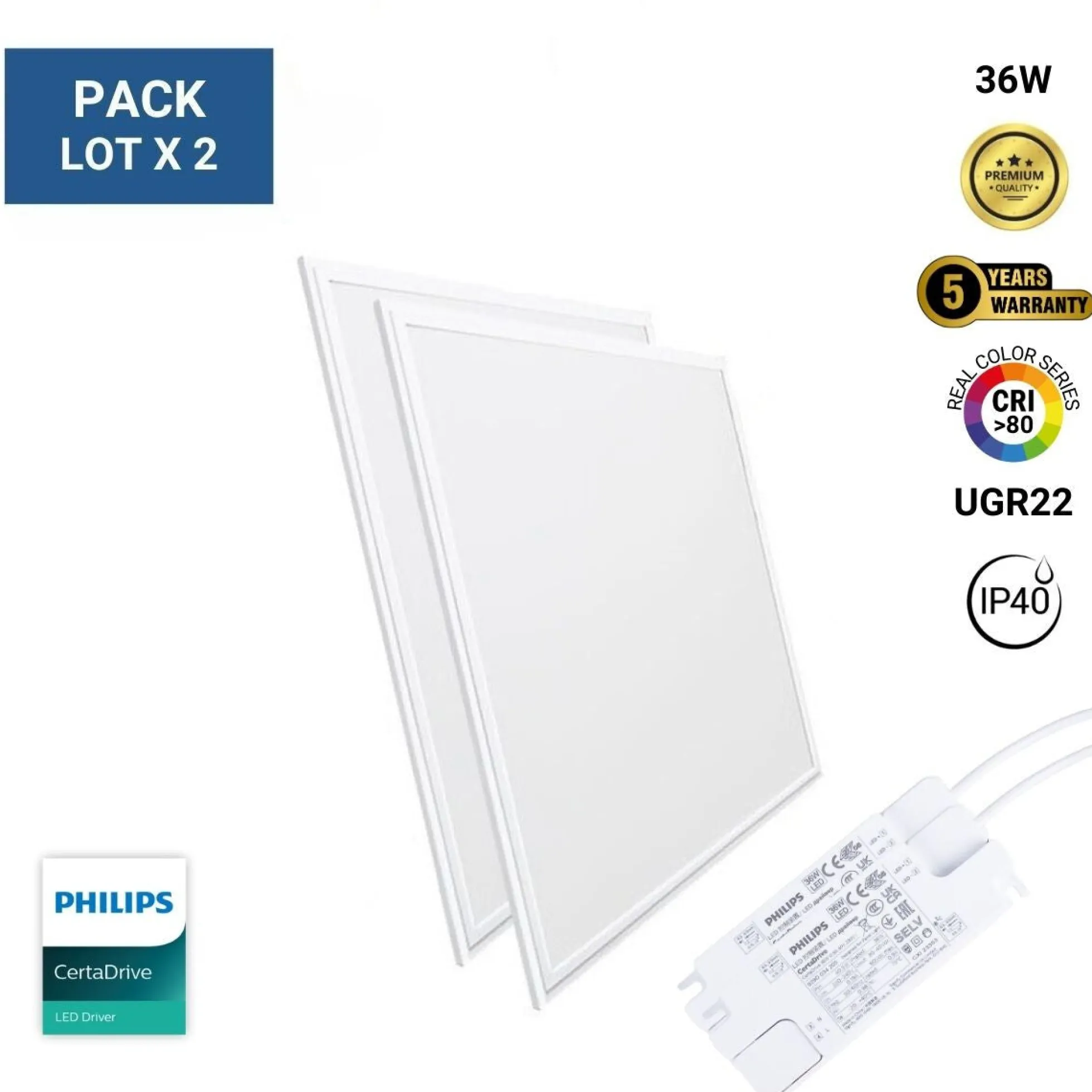 Panel LED empotrable Backlight 60x60cm - 3800lm - driver Philips - 36W - IP40