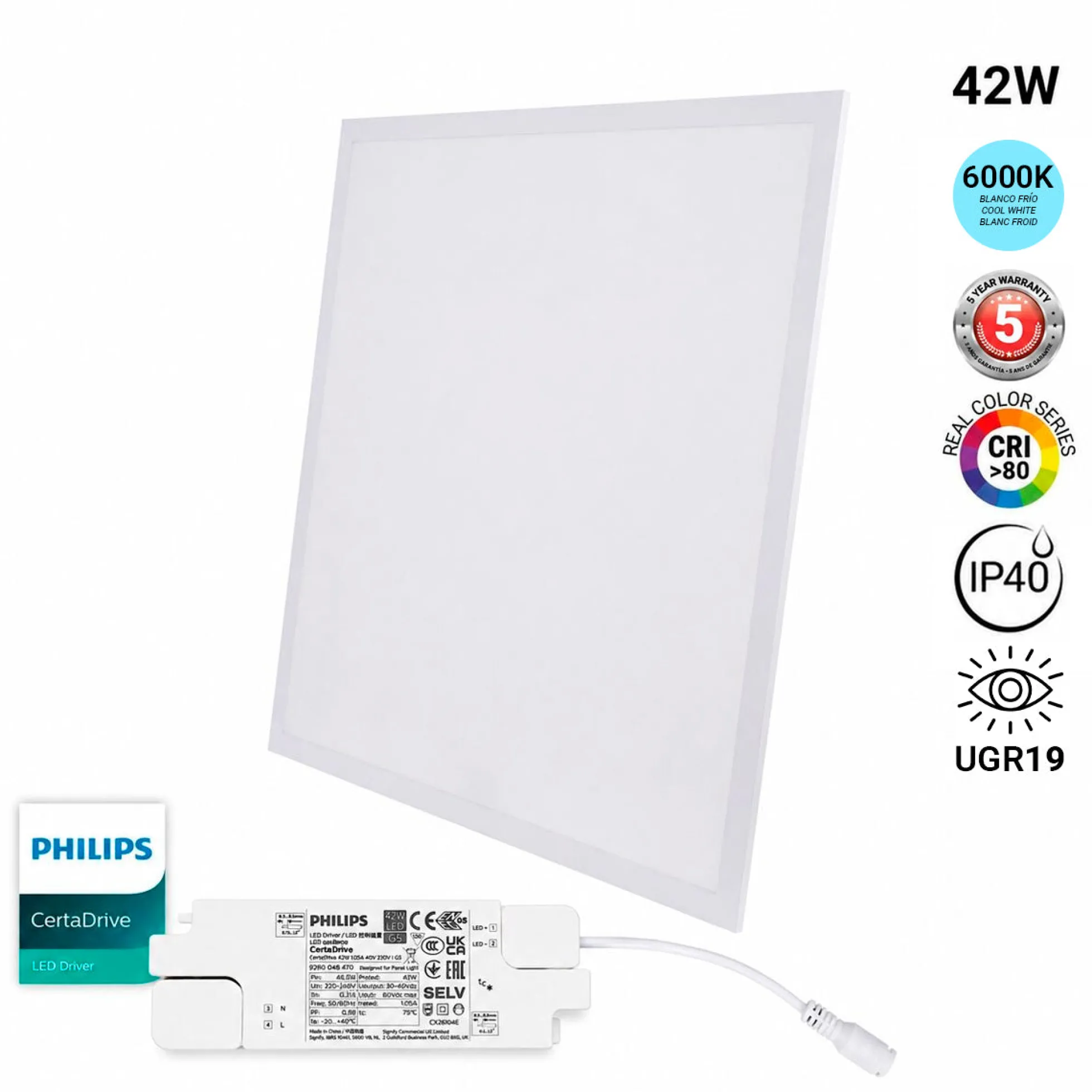 Panel LED empotrable Backlight 60x60cm - 42W - 5040lm - Driver Philips - UGR19 - IP40