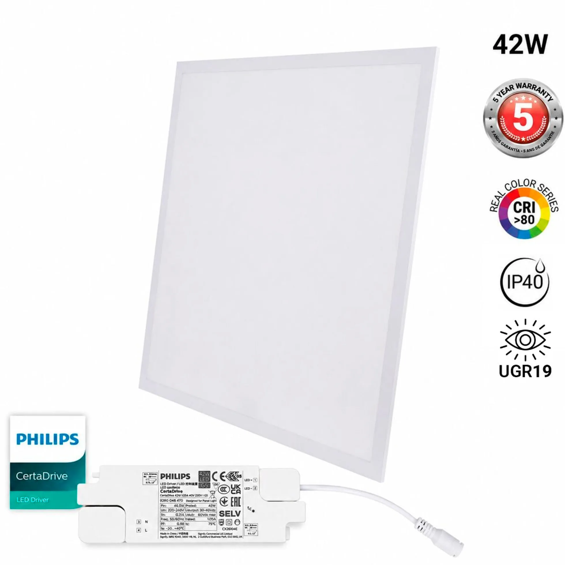 Panel LED empotrable Backlight 60x60cm - 42W - 5040lm - Driver Philips - UGR19 - IP40