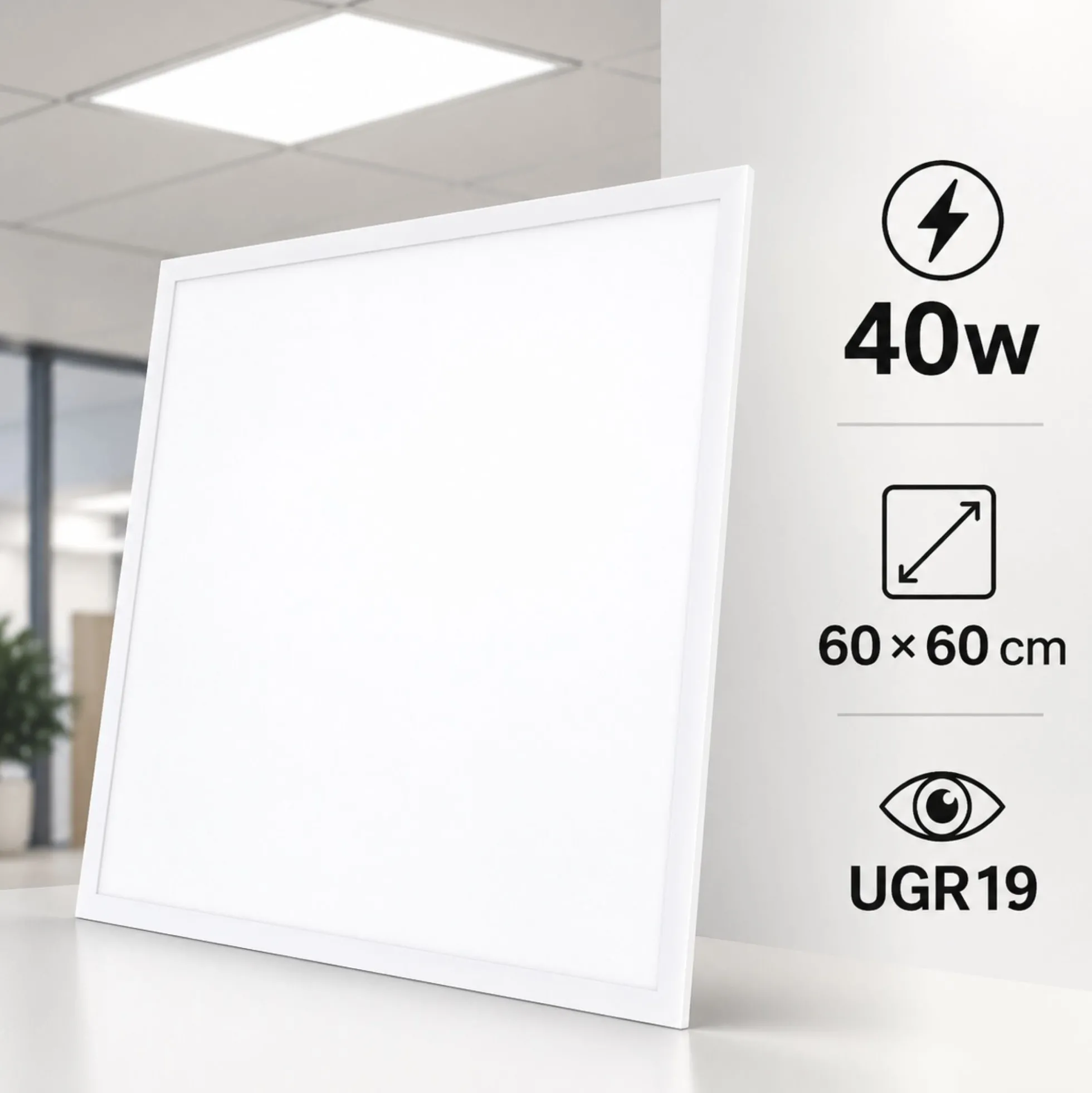 Panel LED empotrable Backlit 60x60cm - 40W - 100lm/W - Driver flicker free - UGR19 - IP40